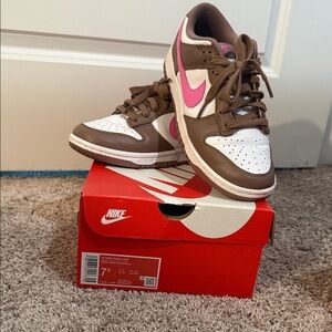 Nike White and Brown Sneakers with Pink Accents